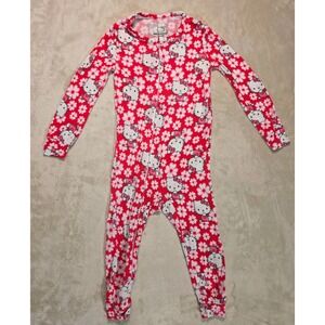 Hello Kitty Sanrio Toddler Girls Red Floral One Piece Pajama Sleeper 2T